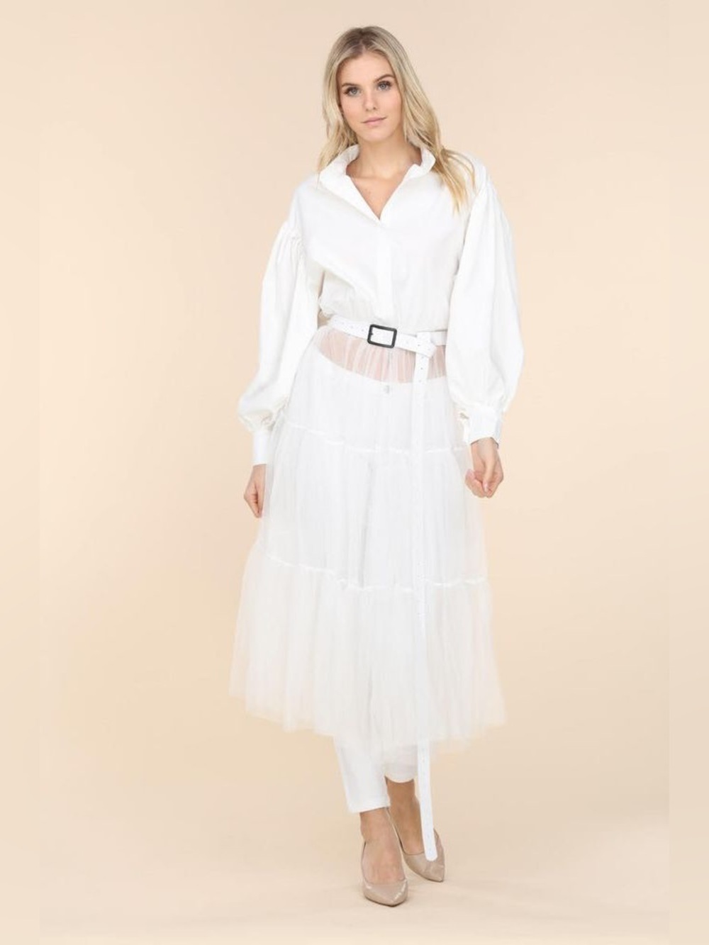 NWT! Bridal, Whimsy, Glam White Tiered Tulle Shirt Dress - Womens